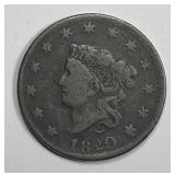 1820/19 Coronet Head Large Cent Fine F detail