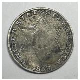 1858 Three Cent Silver 3cS Fine F detail