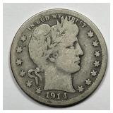 1914-S Barber Silver Quarter Sharp Good G+