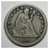 1877-CC Seated Liberty Quarter Repunched Date VG