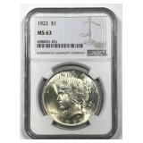 1922 Peace Silver $1 NGC MS63