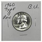 1960 Washington Silver Quarter Type B Reverse BU