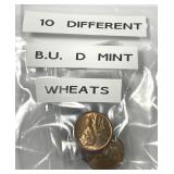 Denver Minted Lincoln Wheat Cents 10 Different BU