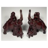 Vintage Wood Carved Asian Elephant Bookends