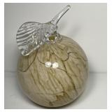 Beige Marble Pattern Glass Apple 5" Paperweight