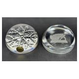 Two Domed Glass Paperweights Snowflake & Bull