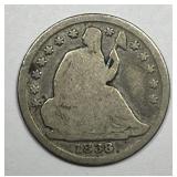 1838 Seated Liberty Silver Half Dime H10c Good