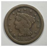 1847 Braided Hair Large Cent Fine F