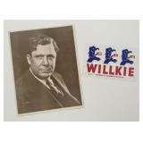 Wendell Willkie Pres Campaign Photo & Window Cling