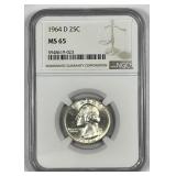 1964-D Washington Silver Quarter NGC MS65