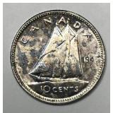 CANADA: 1947 Silver 10 Cents w/ Maple Leaf BU