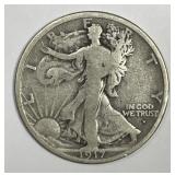 1917-D Obv. Walking Liberty Silver Half Very Good