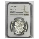 1884-O Morgan Silver $1 Prooflike NGC MS61 PL