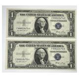 1935-E $1 Silver Certificate Pair Consecutive CU