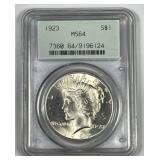 1923 Peace Silver $1 OGH PCGS MS64