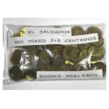 EL SALVADOR: Lot of 100 Mixed 2 & 3 Centavos Coins