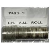 1943-S Mercury Silver Dime Roll of 50 Pieces in AU