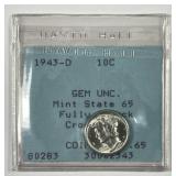 1943-D Mercury Silver Dime GEM BU  David Hall Flip