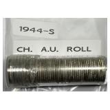 1944-S Mercury Silver Dime Roll of 50 Pieces in AU