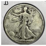 1938-D Walking Liberty Silver Half Very Good VG