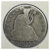 1854 Seated Liberty Silver Half About Good AG