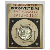 1962-D Roosevelt Dime in Vintage Woolworth Holder