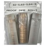 1982 1983 1984-S Proof Roosevelt Dime Rolls