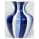 Blue and White Striped Ceramic Vase