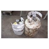 Small propane cylinders.  Smaller than the