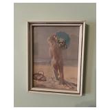 Framed Print, "Girl and Dog on Beach"