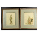 Pair Persian Qajar Royalty Portrait Lithographs