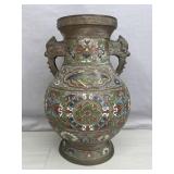 Japanese Champleve Urn, Enamel & Brass