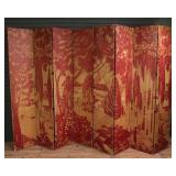 Painted Screen, Room Divider, Red & Gold