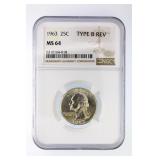 1963 Type B Rev Quarter NGC MS64