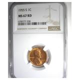 1955-S Cent NGC MS67 RD LISTS $150