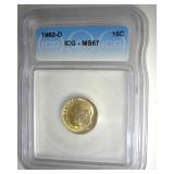 1962-D Dime ICG MS67 Golden Toning