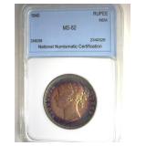 1840 Rupee NNC MS62 20 Year Old Queen Victoria