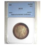 1840 Rupee NNC MS63 20 Year Old Queen Victoria