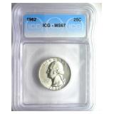 1962 Quarter ICG MS67 LISTS $2250