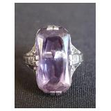 Vtg 14K White Gold Amethyst Ring