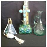 Glass Bottle with Turquoise Cross Stopper/Perfume