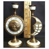 Brass & Shell Sun/Moon Face Candle Holders