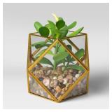 5" X 4" Artificial Succulent Plant with Brass Terr