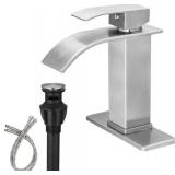 BWE Bathroom Faucet Modern Brushed Nickel Waterfal