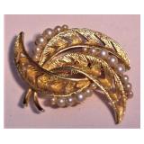 Gold-Tone & Faux Pearl Brooch Pin