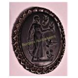 Large Black Glass Cameo Intaglio Pin Pendant