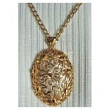 Vtg MONET Pendant Open Filigree Goldtone