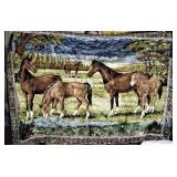 1960s-70s Tapestry Wall Hanging Rug Horses