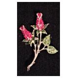 VTG. TALL RED FLOWER PIN BROOCH 2 3/4" HIGH.