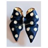 Blue White Enamel Polka Dot Bow Tie Pin Brooch